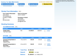 Screenshot of STI's review page during the trip booking process.